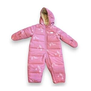NWT Oshkosh B'gosh Pink Butterfly Puffer Snowsuit Sherpa Lining Baby Girl 6-9 M